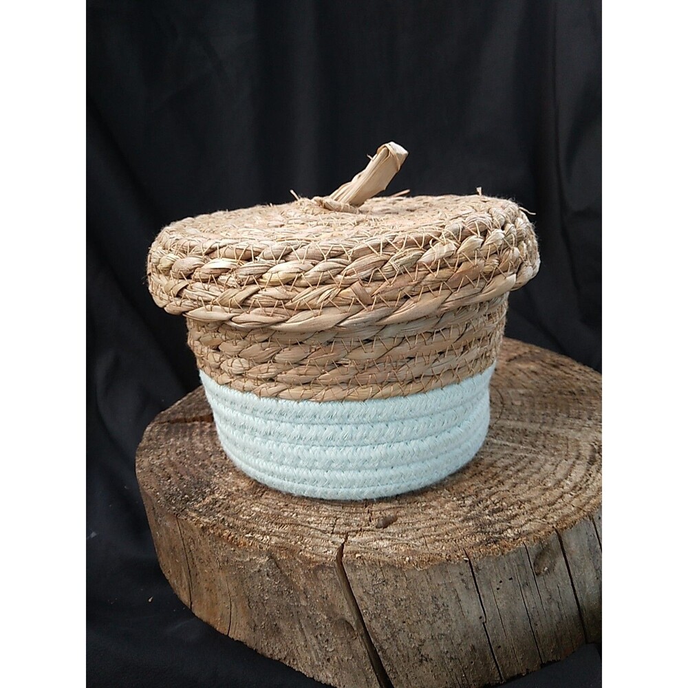 Small Wicker Storage Basket Container & Lid by Bullseye Playground Minimalist